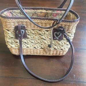 Brighton Woven Tan and Brown Tote with Heart Accents